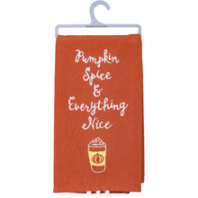 Load image into Gallery viewer, Primitives by Kathy Linen Blend Embroidered Dish Towel - Pumpkin Spice &amp; Everything Nice, 20" x 26"