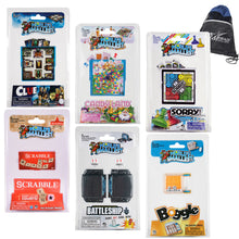 Load image into Gallery viewer, Super Impulse World's Smallest Classic Board Games Bundle: Clue, Candy Land, Sorry, Scrabble, Battleship, and Boggle with Exclusive Drawstring Bag…